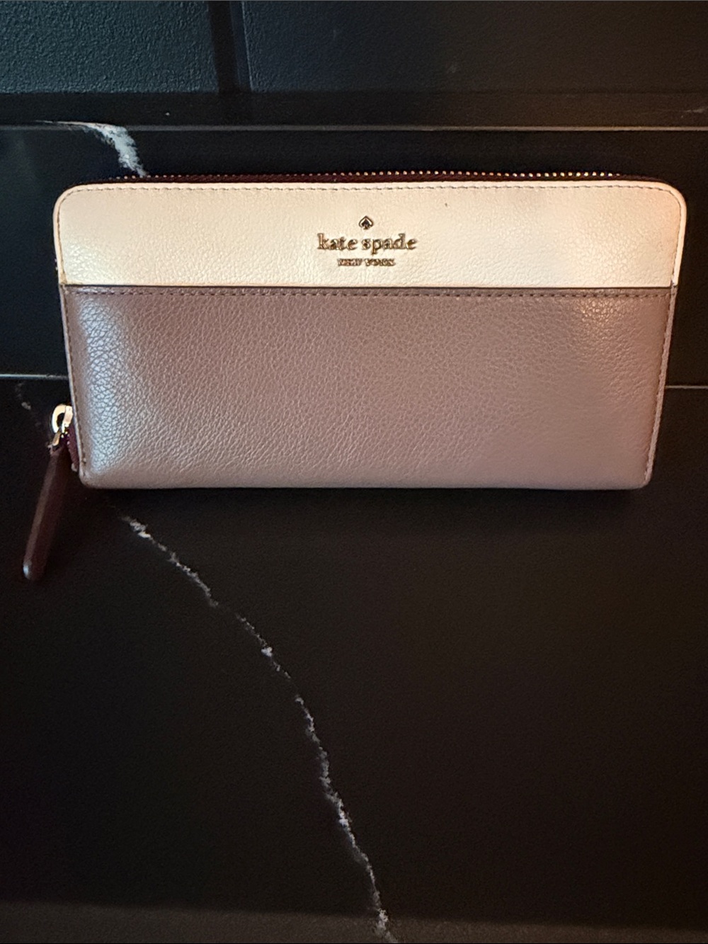 Kate Spade New York Taupe Burgundy Zip Around Wallet